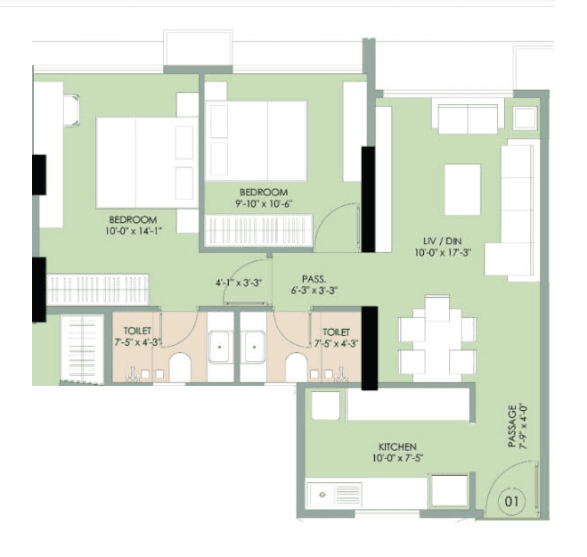 Drushti Sapphire Unit plan - 648 sq.ft.