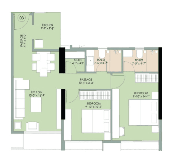 Drushti Sapphire Unit plan - 662 sq.ft.