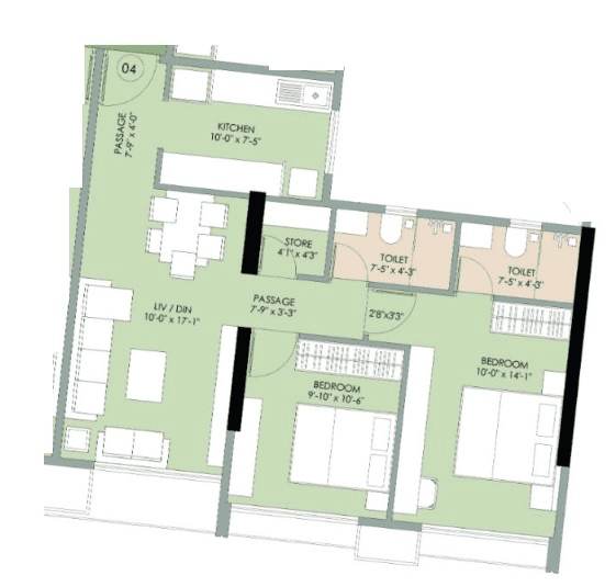 Drushti Sapphire Unit plan - 667 sq.ft.