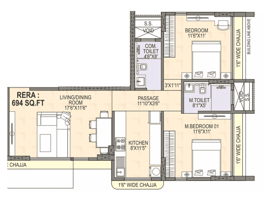 DD Om Neeldhara Unit plan - 694 sq.ft.