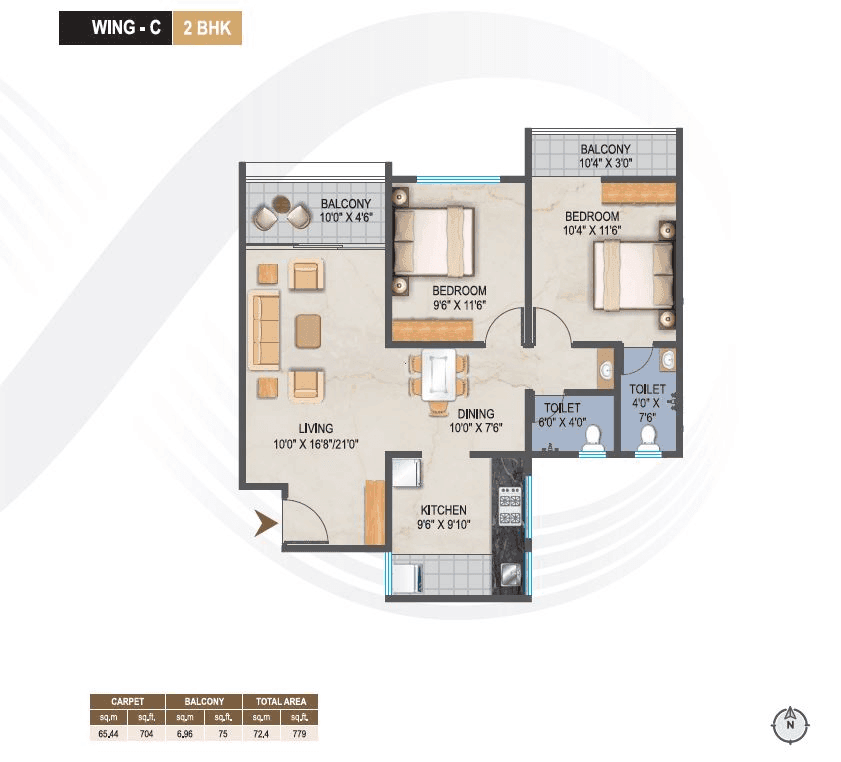 Yash Florencia Unit plan - 779 sq.ft.
