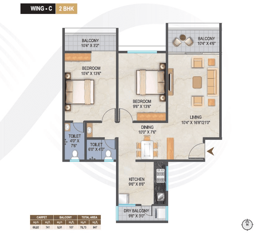 Yash Florencia Unit plan - 847 sq.ft.