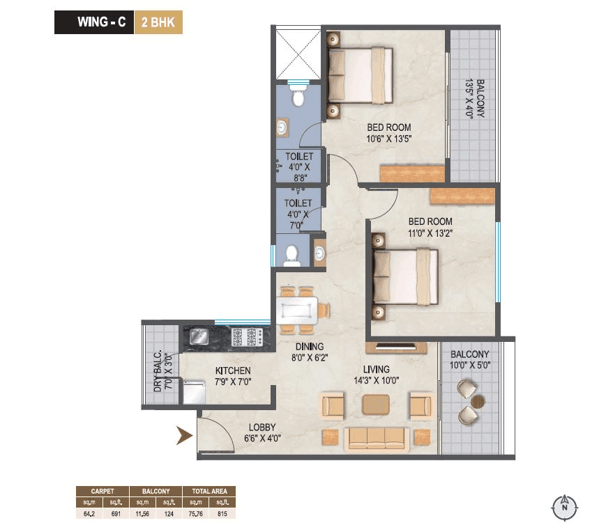 Yash Florencia Unit plan - 815 sq.ft.