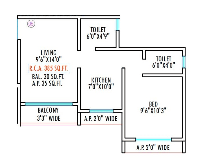 Tania Skyline Unit plan - 450 sq.ft.