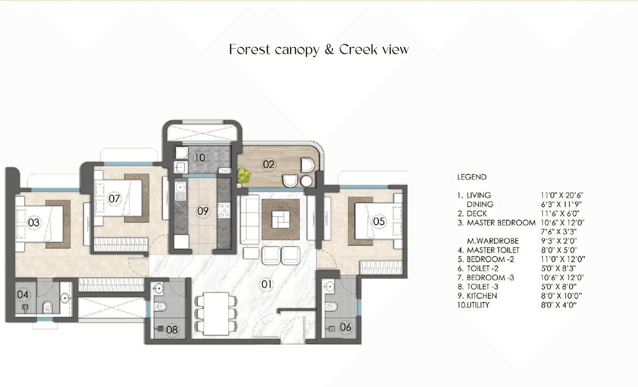 Lodha Elanor Kolshet Unit plan - 1120 sq.ft.