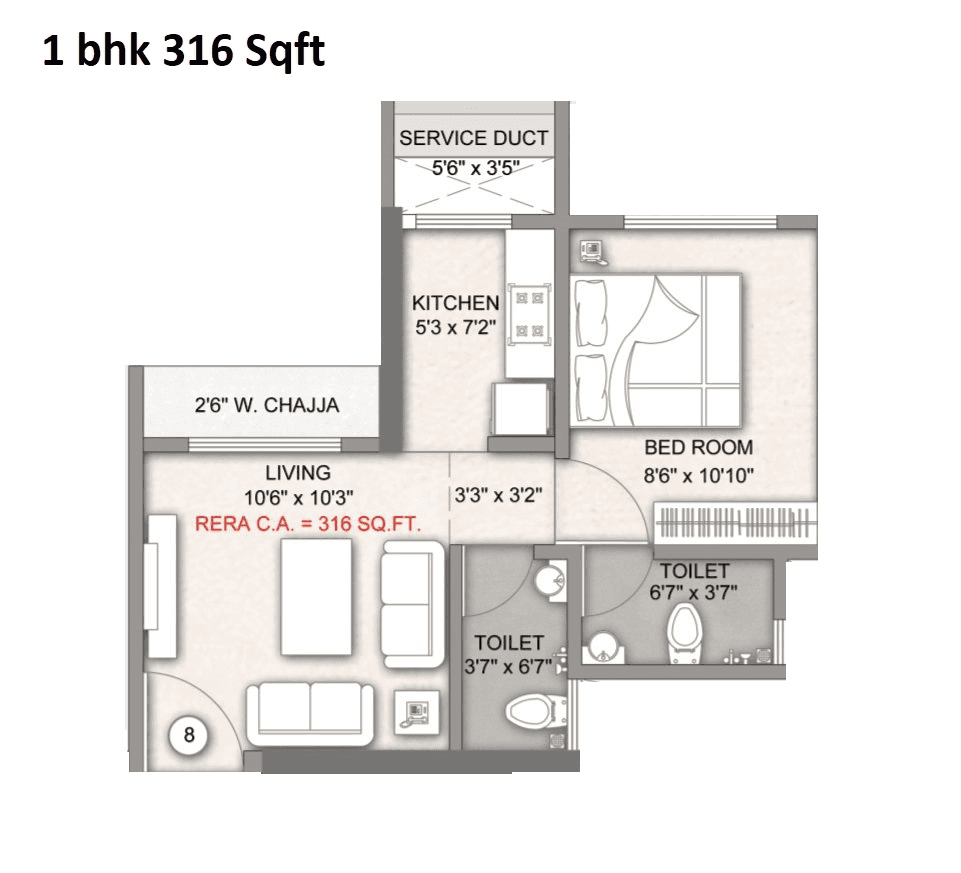 Unit plan - 316 sq.ft.