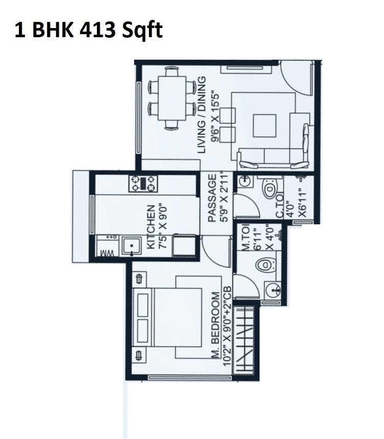 Shraddha Panorama Unit plan - 413 sq.ft.