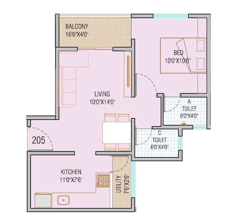 Raahee Kasturi Unit plan - 493 sq.ft.