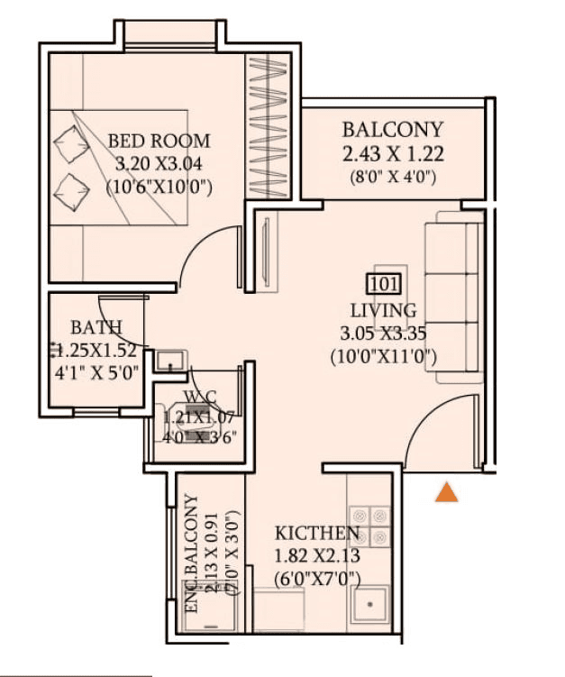 AV Bhat Anandam Unit plan - 374 sq.ft.