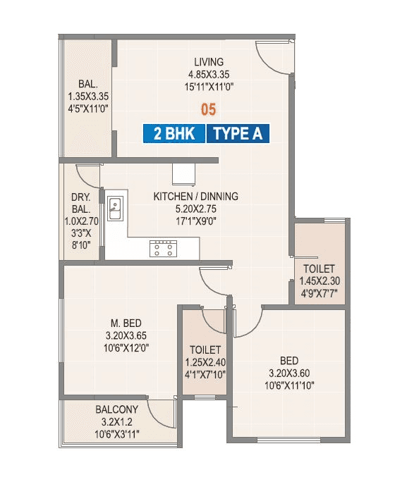 RR Lunkad Akshay Vista Unit plan - 854 sq.ft.