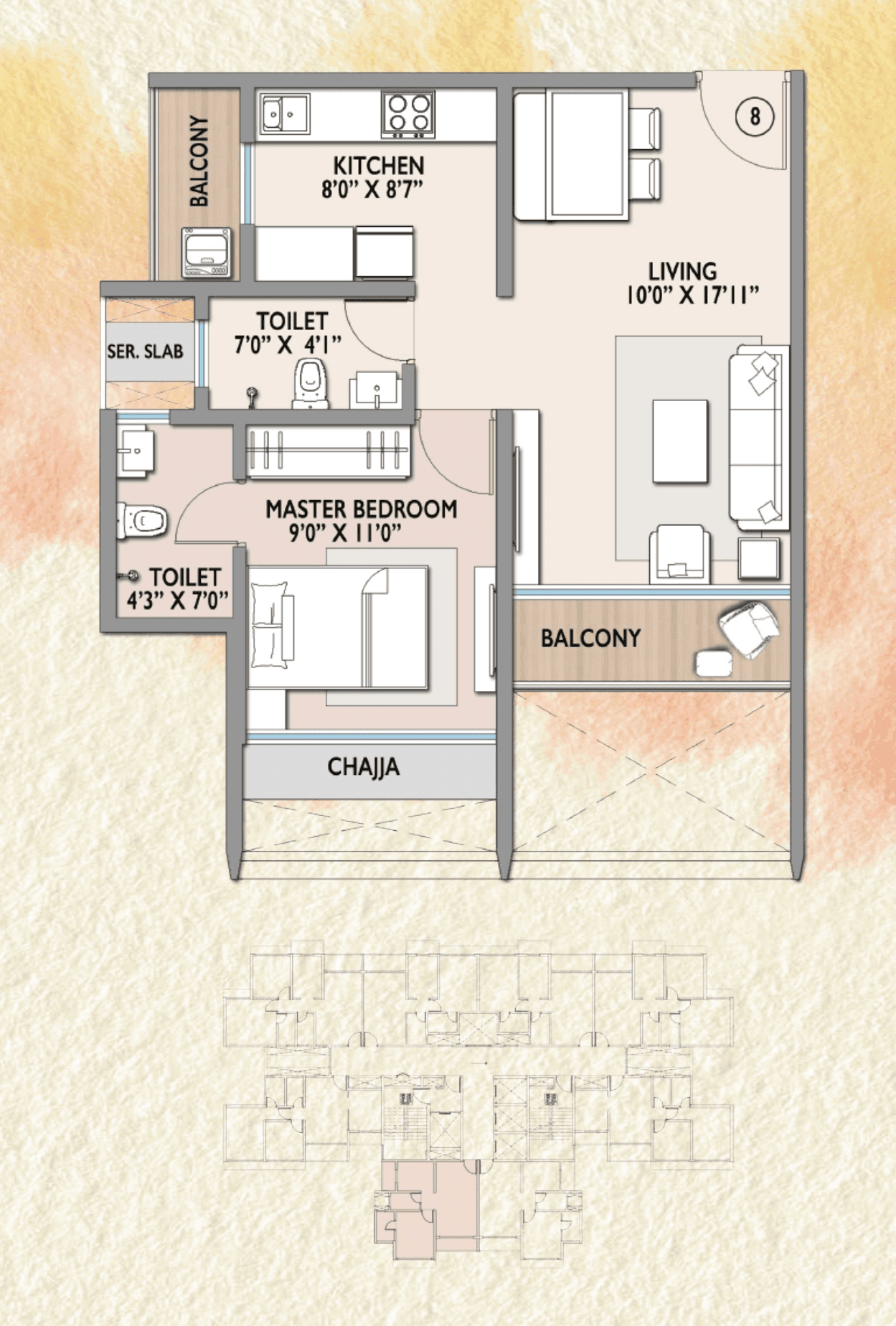 Maximus Residency Unit plan - 490 sq.ft.
