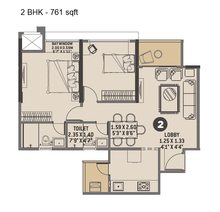 VTP Cielo Unit plan - 761 sq.ft.