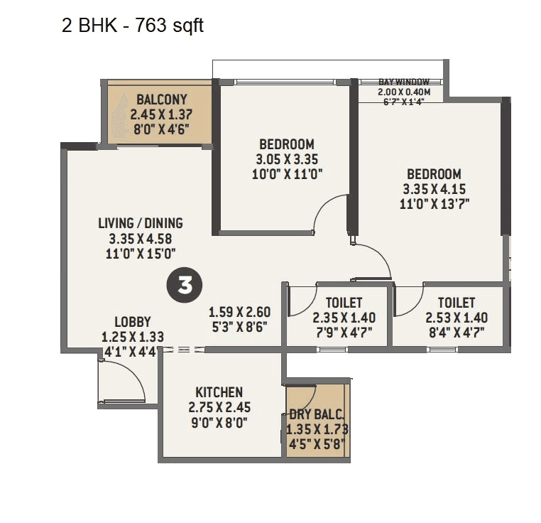 Unit plan - 763 sq.ft.