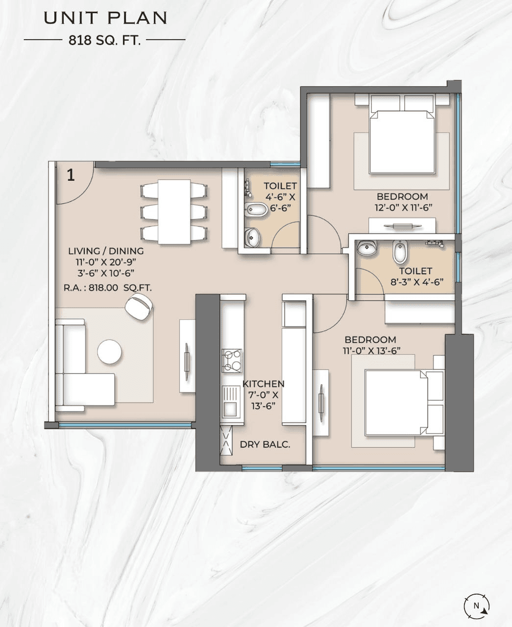 Sigma Codename Above All Unit plan - 818 sq.ft.