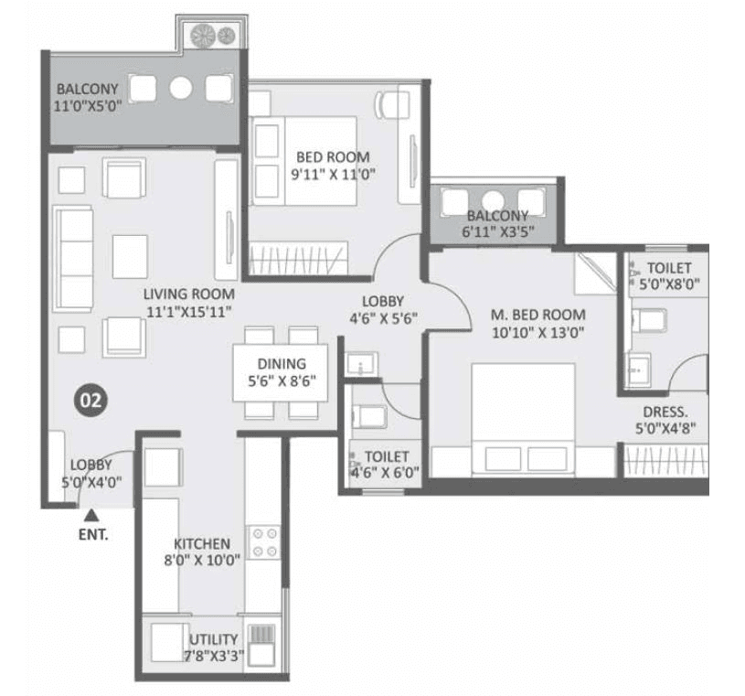 Unit plan - 834 sq.ft.
