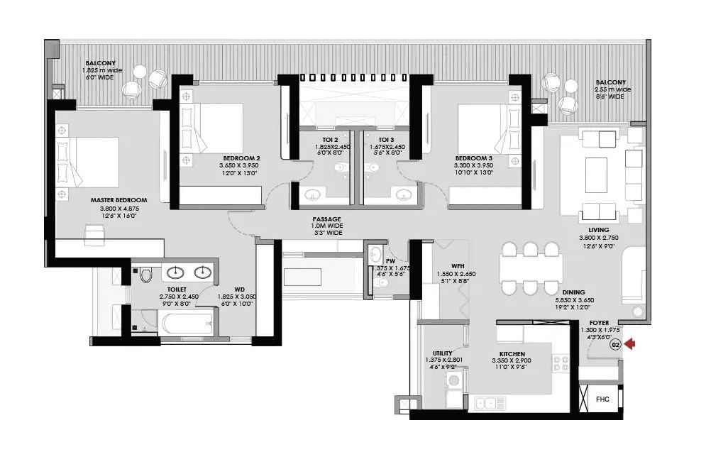 Godrej River Royale Unit plan - 1893 sq.ft.