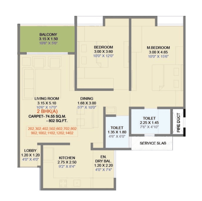 Unit plan - 802 sq.ft.