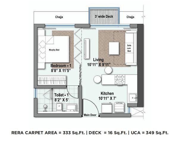 Raheja Versova Island Unit plan - 349 sq.ft.