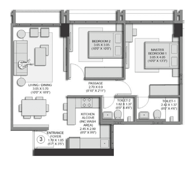 Transcon Triumph Unit plan - 625 sq.ft.