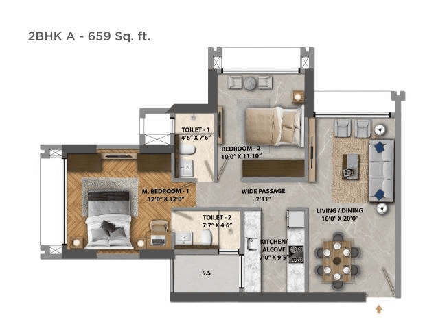 Transcon Triumph Unit plan - 659 sq.ft.