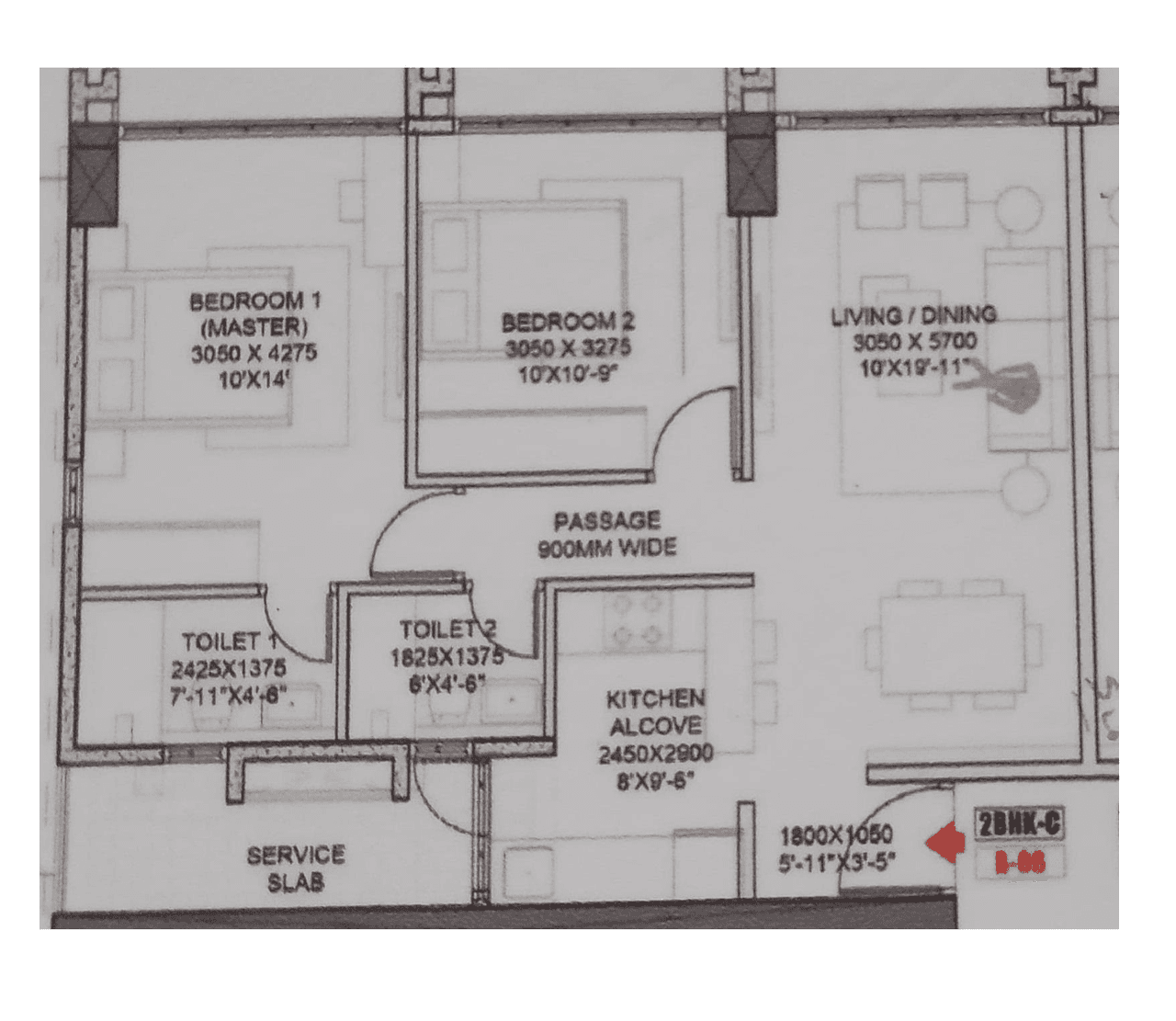 Transcon Triumph Unit plan - 822 sq.ft.