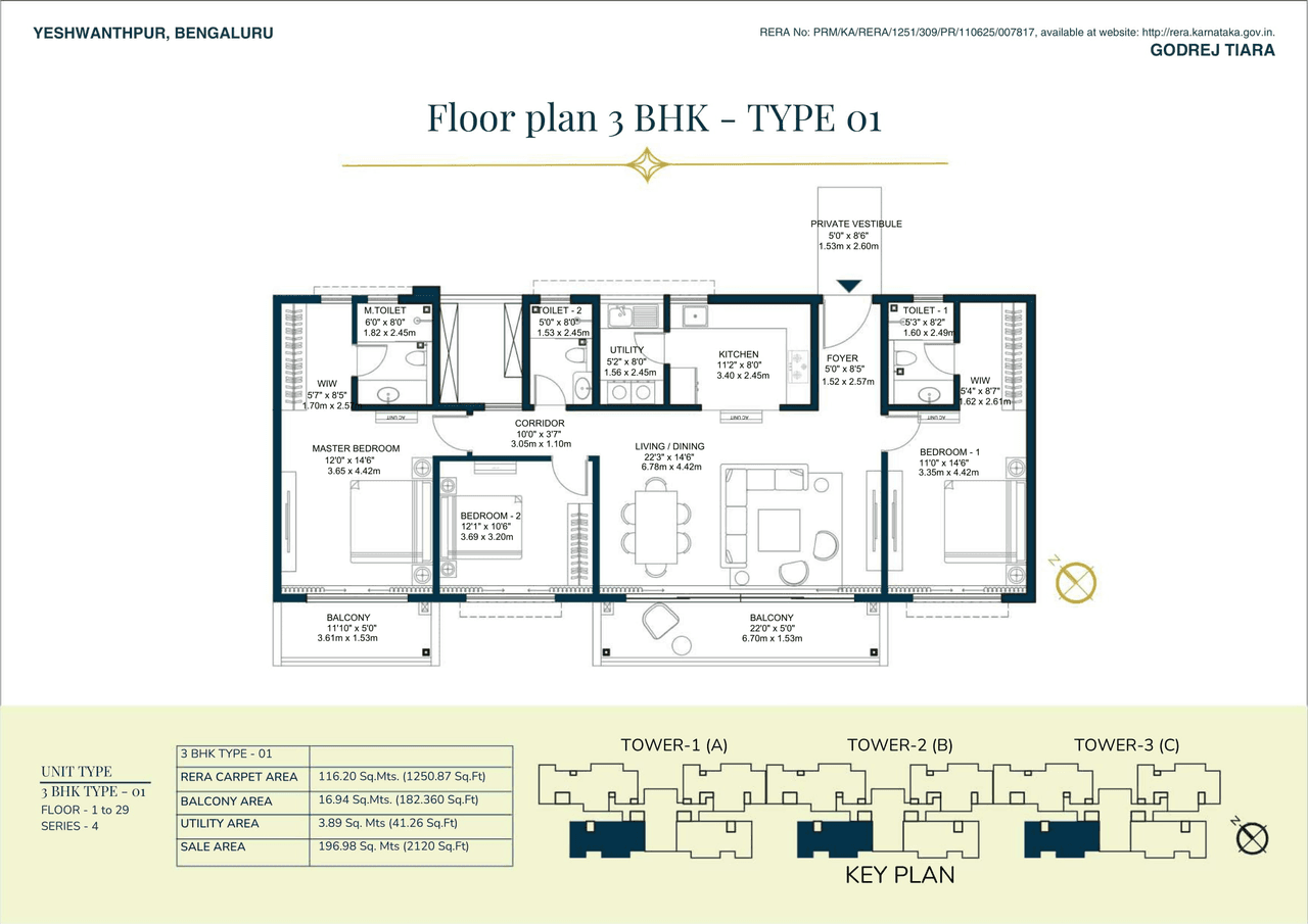 Godrej Yeshwanthpur Unit plan - 1251 sq.ft.