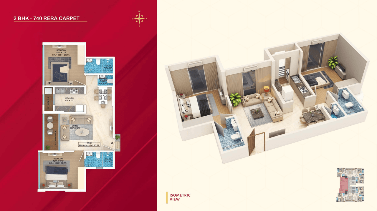 Oscar Om Nandanvan Unit plan - 740 sq.ft.