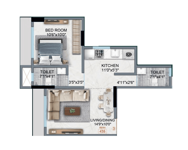 Rishabraj Anuja Unit plan - 435 sq.ft.