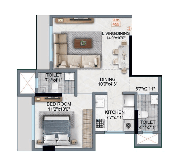 Rishabraj Anuja Unit plan - 455 sq.ft.