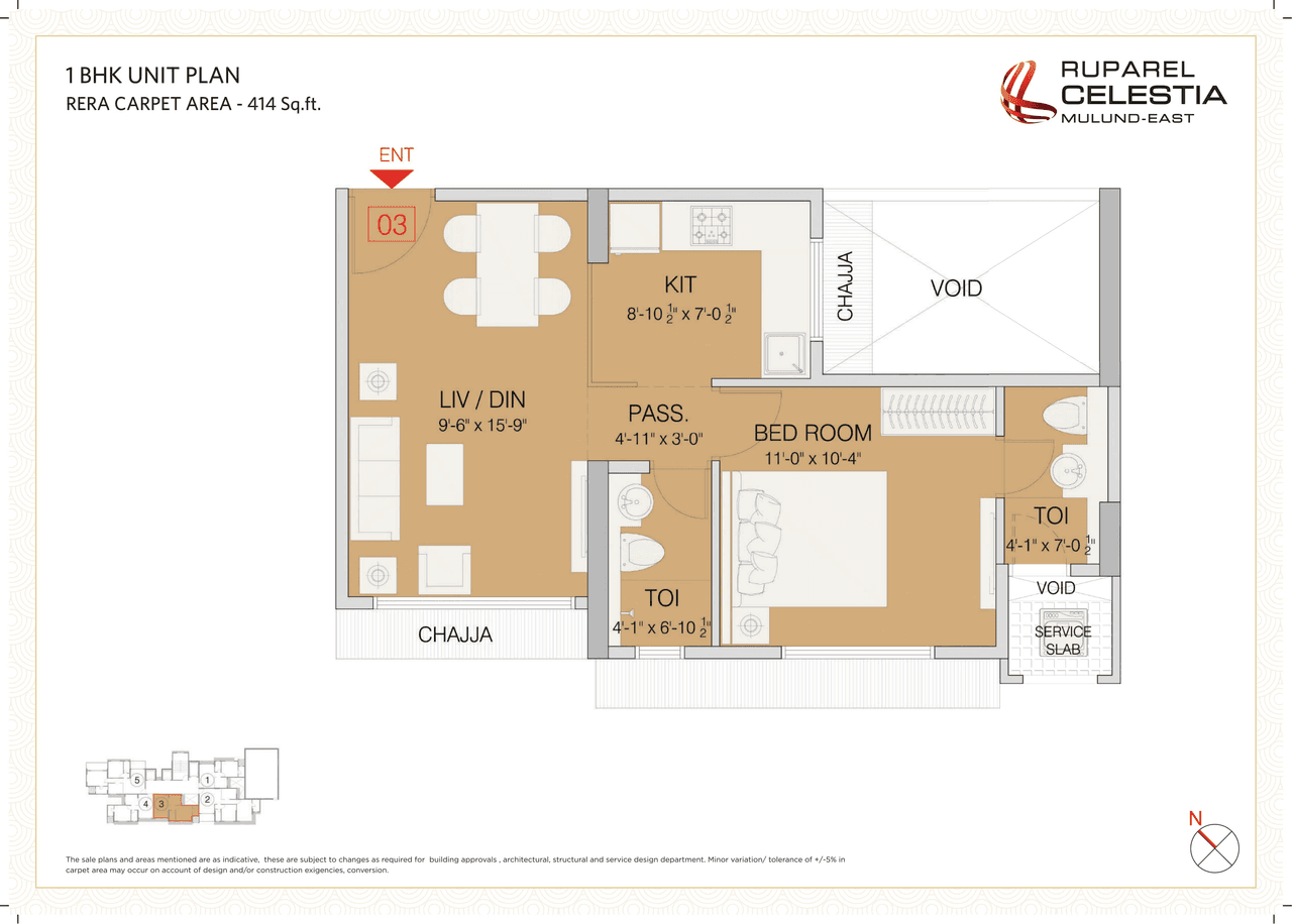 Ruparel Celestia Unit plan - 414 sq.ft.