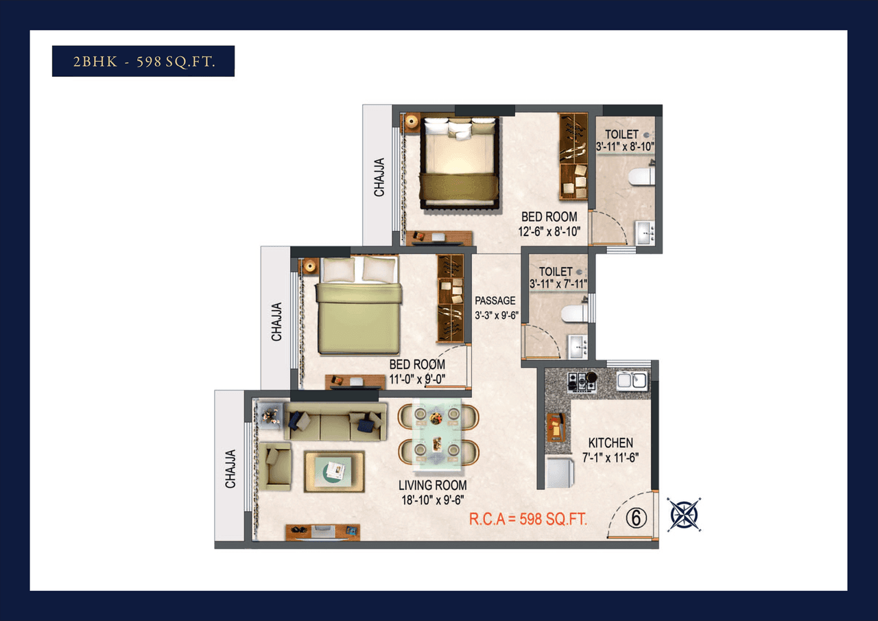 Poddar Harmony Unit plan - 598 sq.ft.