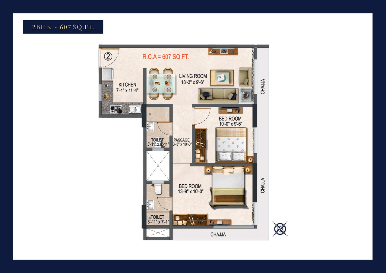 Poddar Harmony Unit plan - 607 sq.ft.