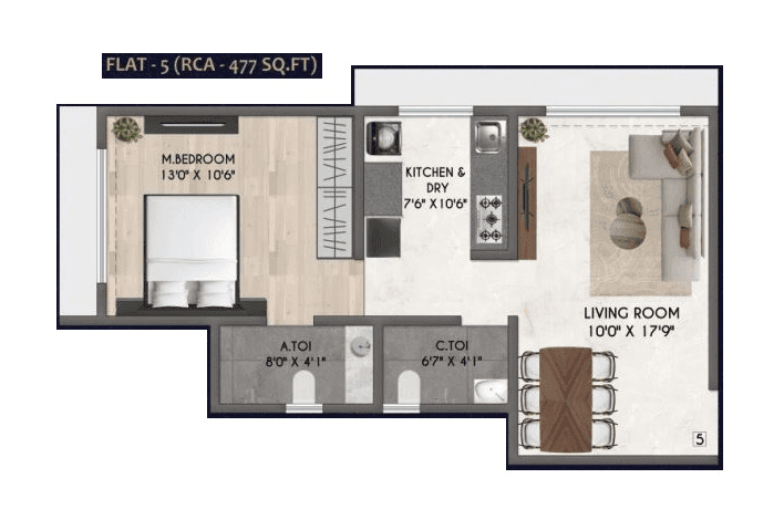 Samarpan Rajdeep Unit plan - 477 sq.ft.