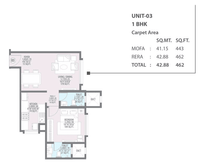 Hubtown Rising City Unit plan - 462 sq.ft.