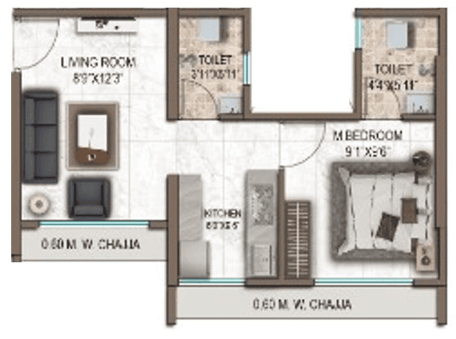 La Mer One Unit plan - 441 sq.ft.