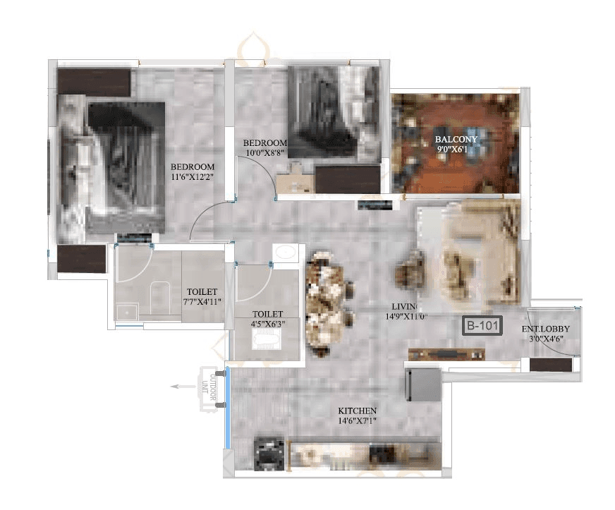 Five Elements Indiana Unit plan - 712 sq.ft.