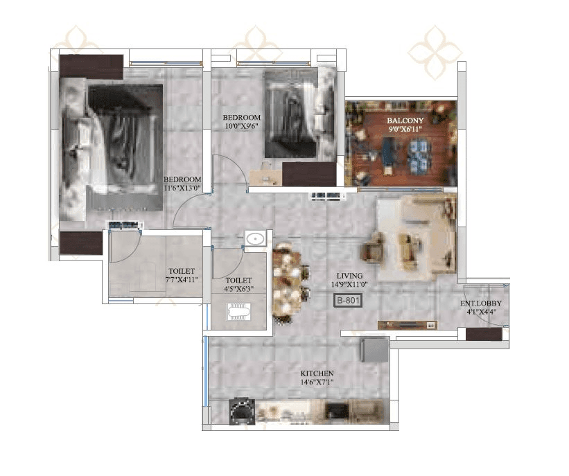 Five Elements Indiana Unit plan - 730 sq.ft.
