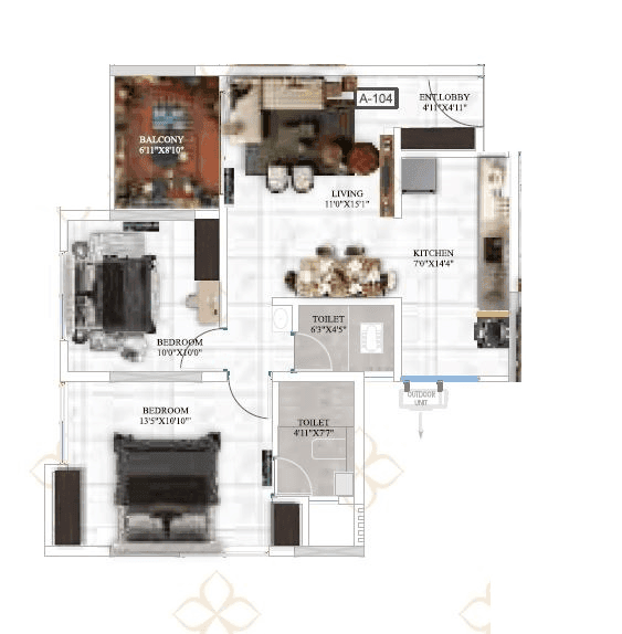 Five Elements Indiana Unit plan - 735 sq.ft.