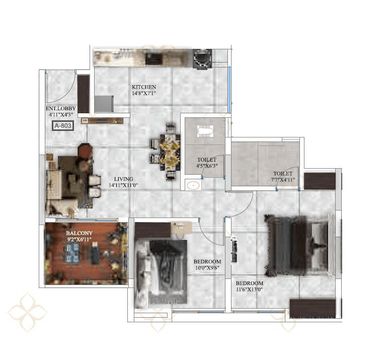 Five Elements Indiana Unit plan - 739 sq.ft.