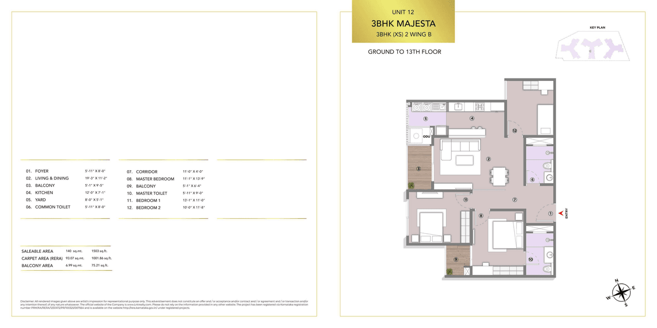 L&T Elara Celestia Unit plan - 1002 sq.ft.