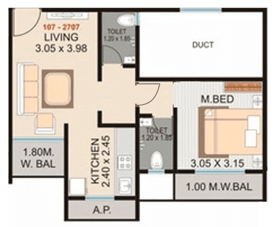 Sky Tisai Residency Unit plan - 463 sq.ft.