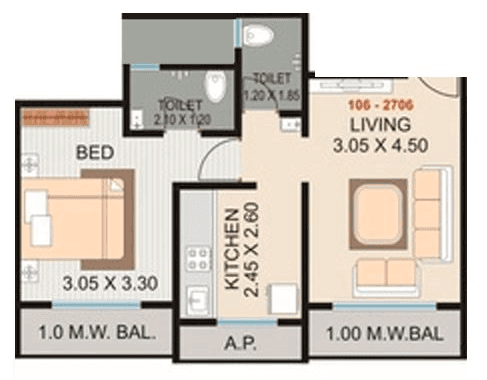 Sky Tisai Residency Unit plan - 494 sq.ft.