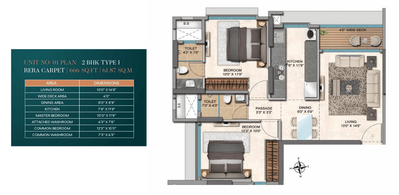 Ashapura The Legend Unit plan - 666 sq.ft.