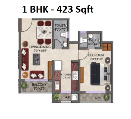 Unit plan - 423 sq.ft.