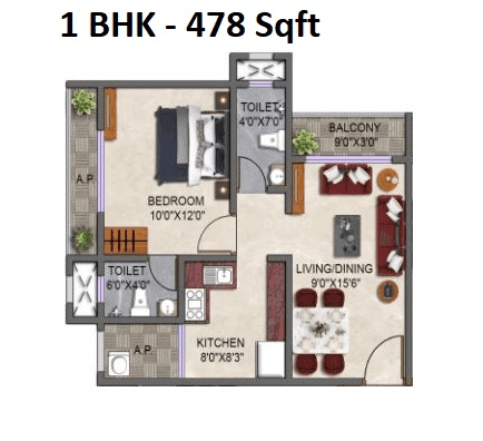 Unit plan - 478 sq.ft.