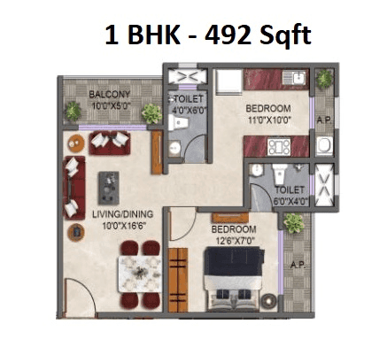Zar Landmark Unit plan - 492 sq.ft.
