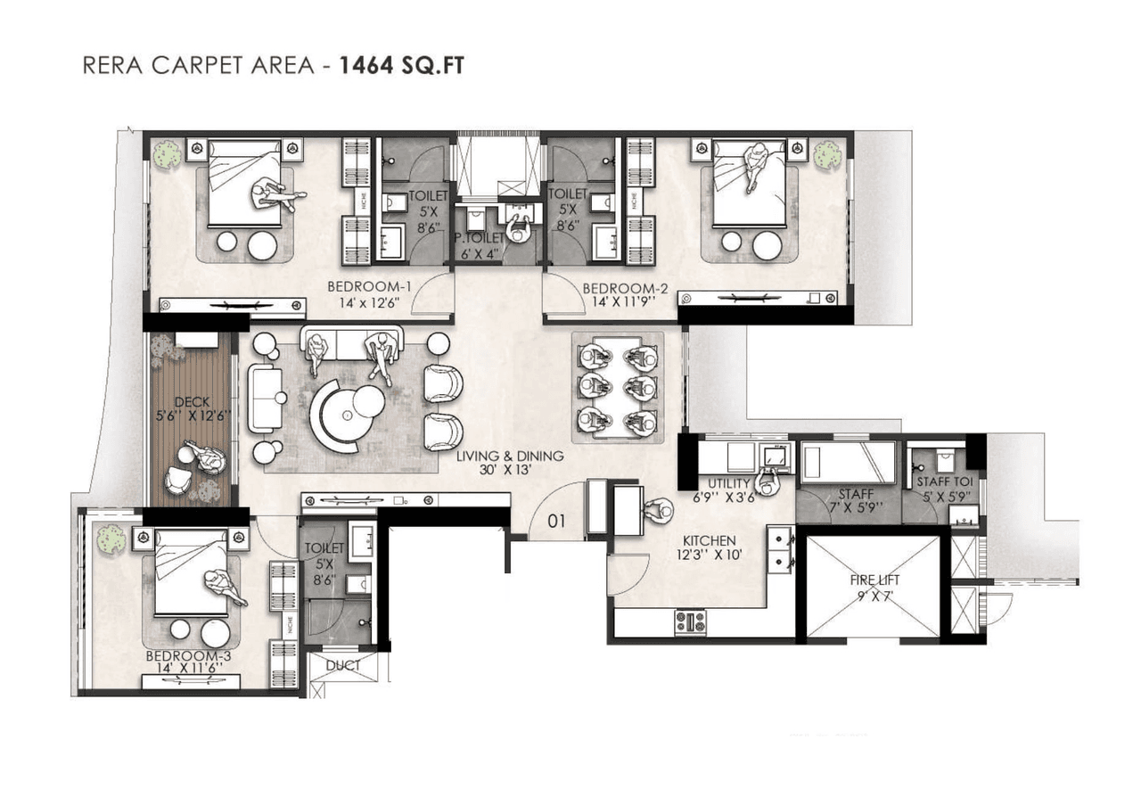 Wadhwa Artek Park Unit plan - 1464 sq.ft.