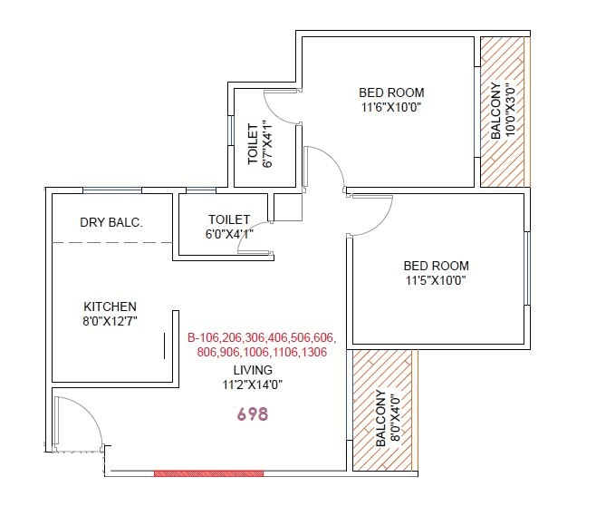 DML Hexa Towers Unit plan - 698 sq.ft.