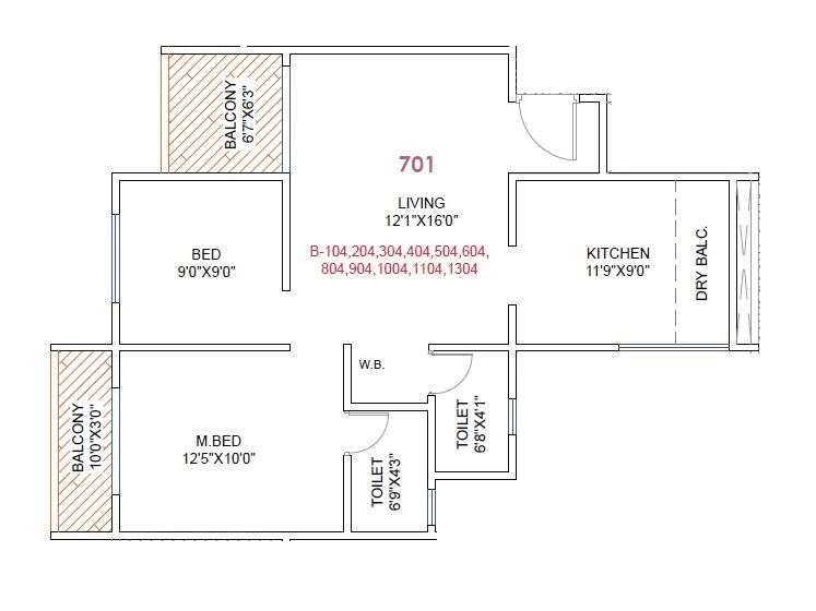 DML Hexa Towers Unit plan - 701 sq.ft.
