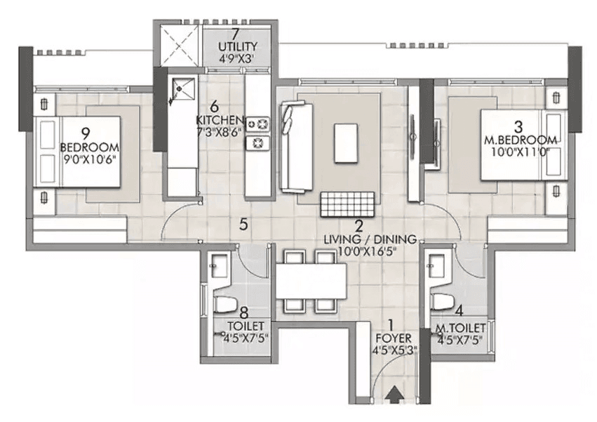 Rustomjee La Vie Unit plan - 601 sq.ft.